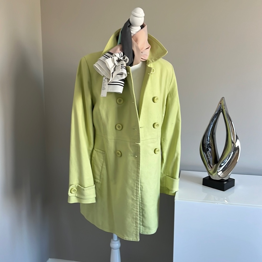 Lord &Taylor Context bright green double breasted trench spring rain coat